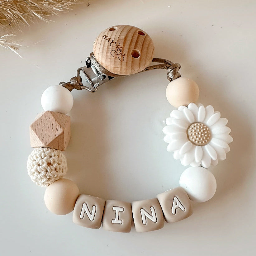 Speenkoord met naam | Bloem Wit Naturel Speenkoorden met naam