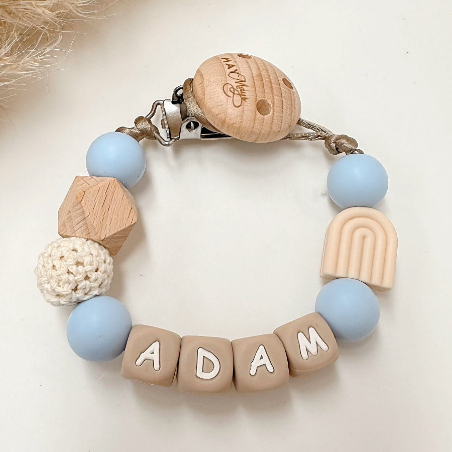 Speenkoord met naam | Regenboog beige blauw