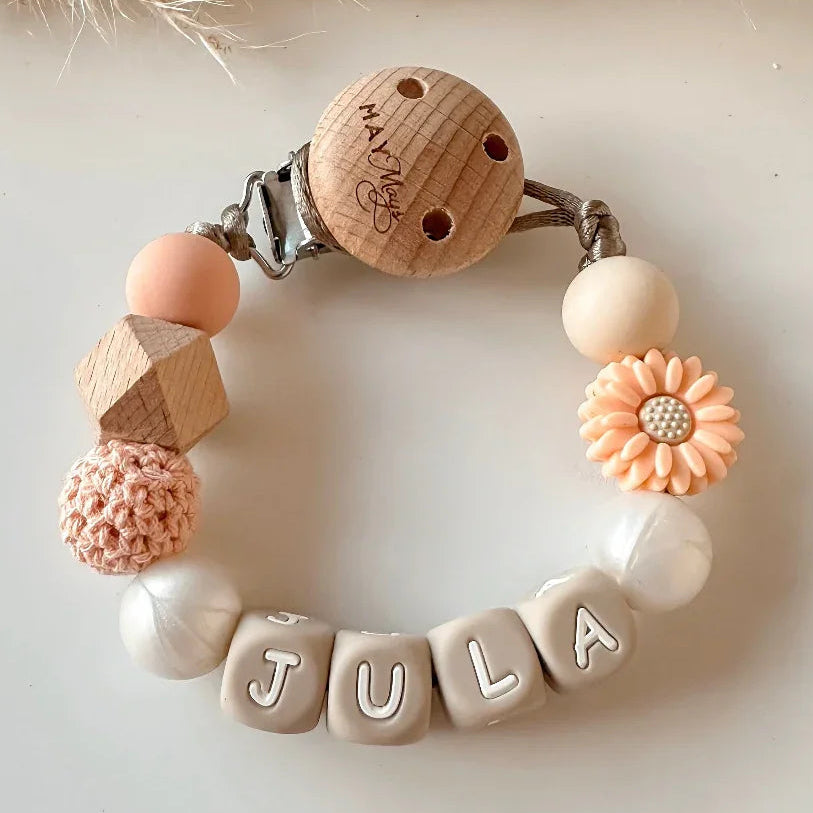 Speenkoord met naam | Zalmroze Bloem Speenkoorden met naam