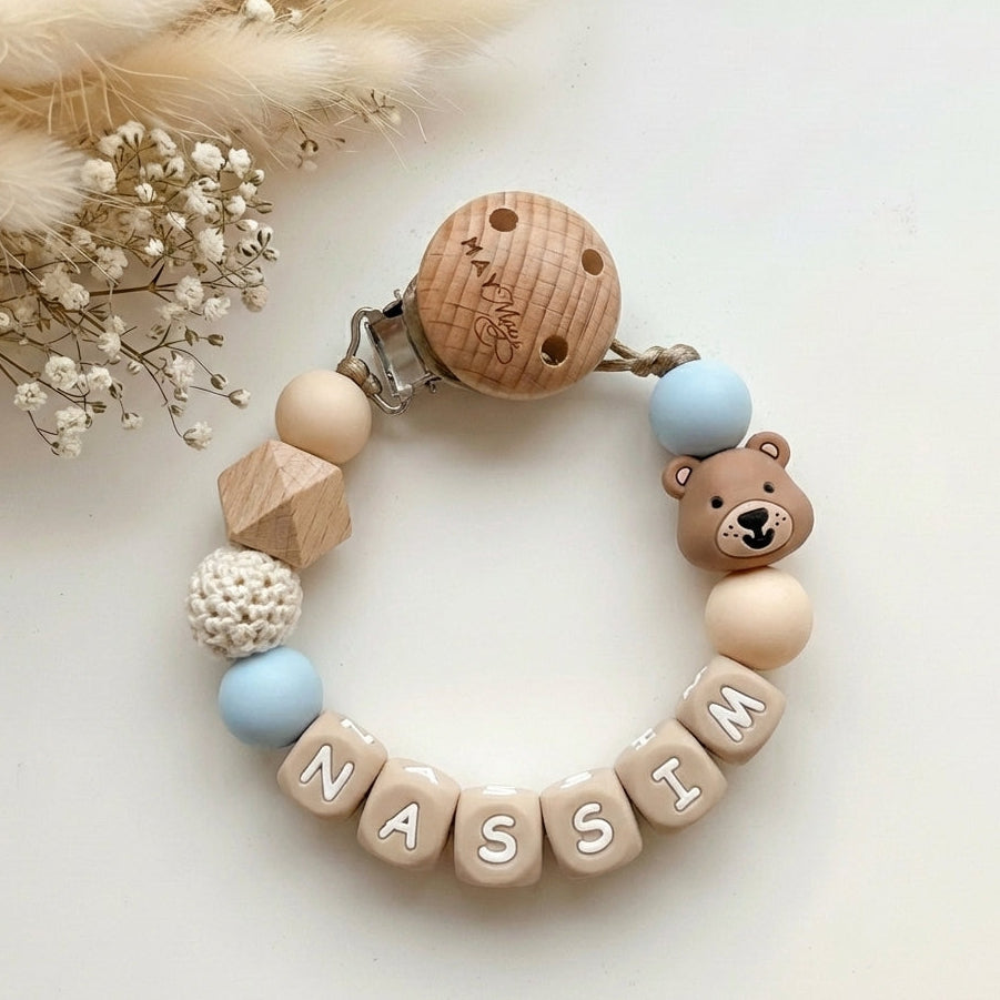 Speenkoord met naam beer blauw