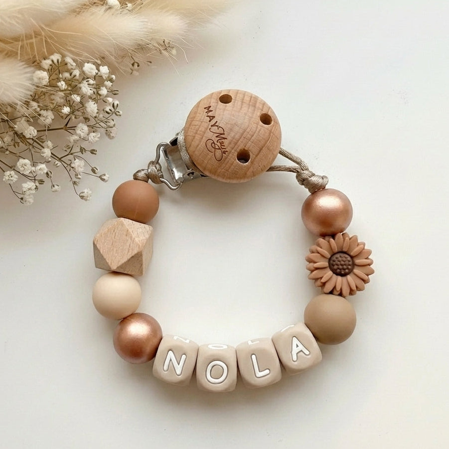 Speenkoord met naam bloem bruin brons