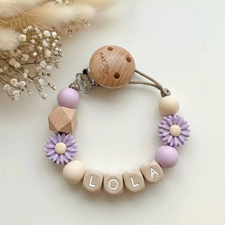 Speenkoord met naam bloem lila