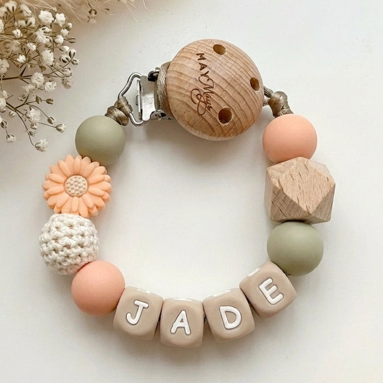 Speenkoord met naam bloem peach groen