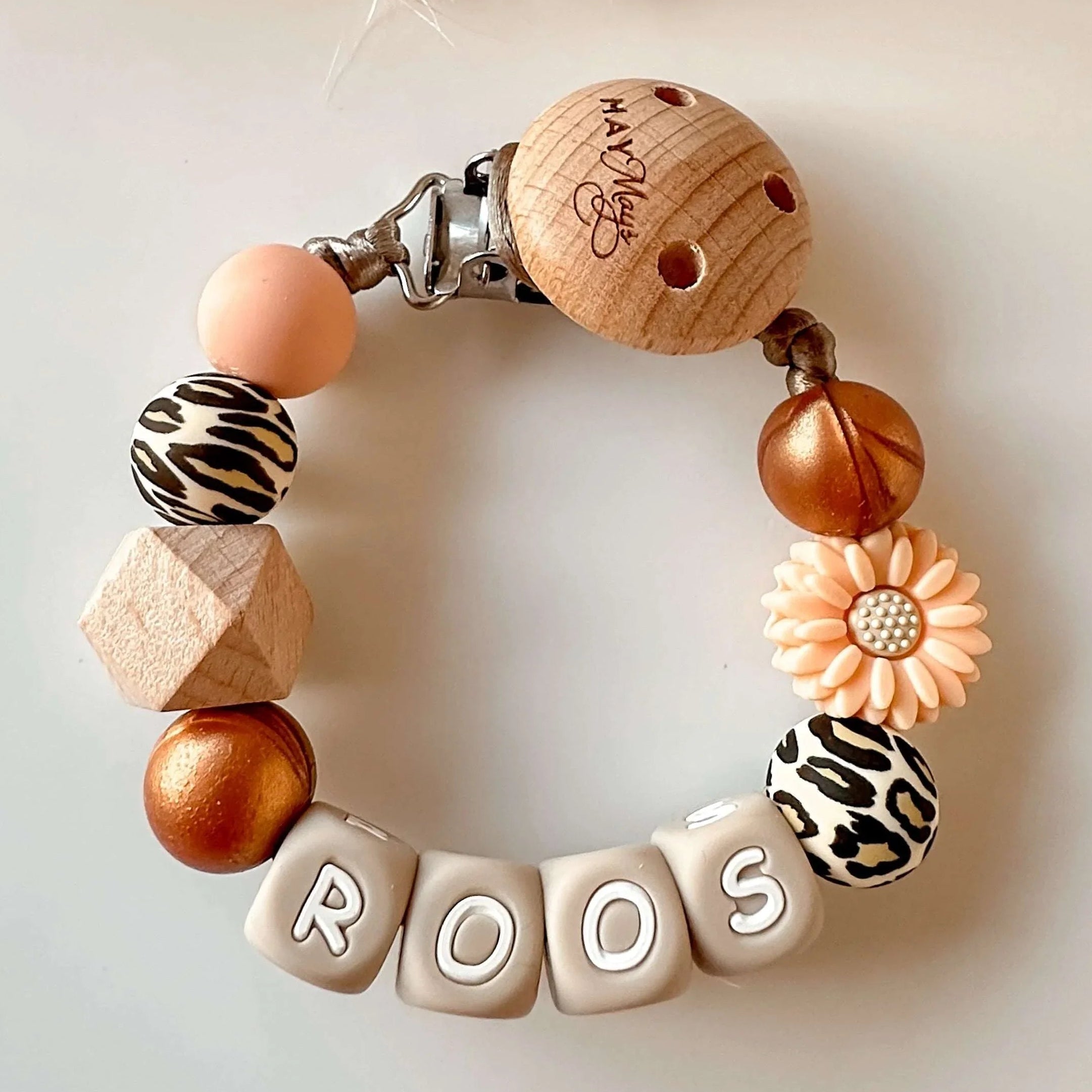 Speenkoord met naam brons leopard bloem