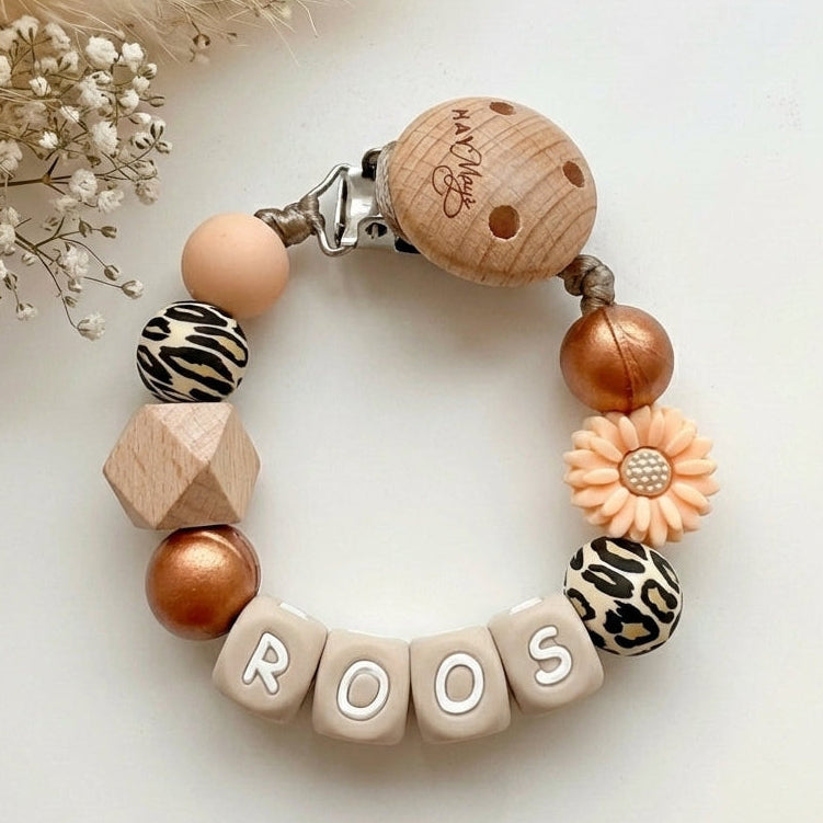 Speenkoord met naam brons leopard bloem
