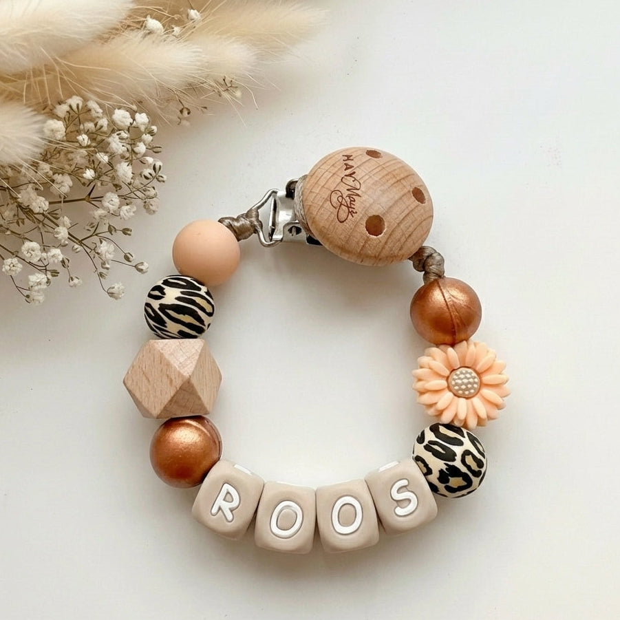 Speenkoord met naam brons leopard bloem