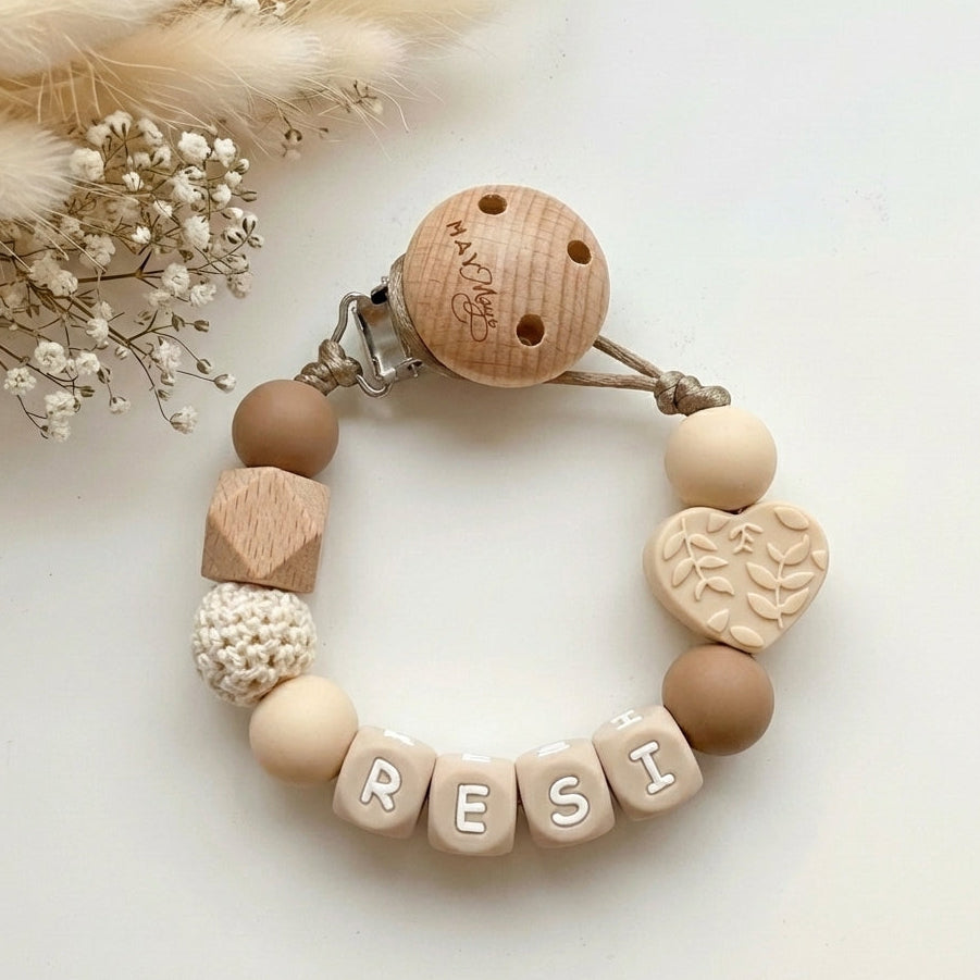 Speenkoord met naam hartje naturel