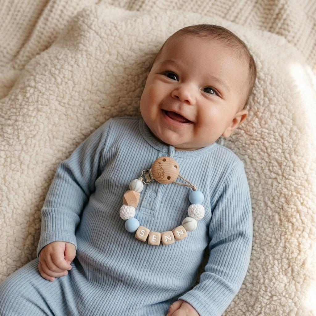 Speenkoord met naam marmer blauw