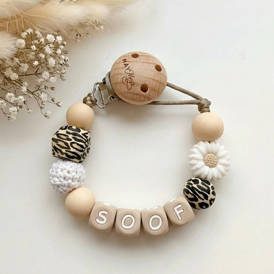 Speenkoord met naam panter geel