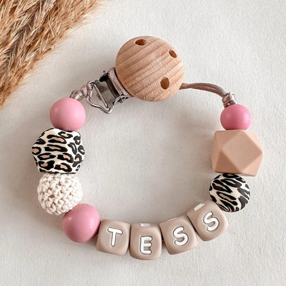 Speenkoord met naam – Panter Roze - MiniDulce