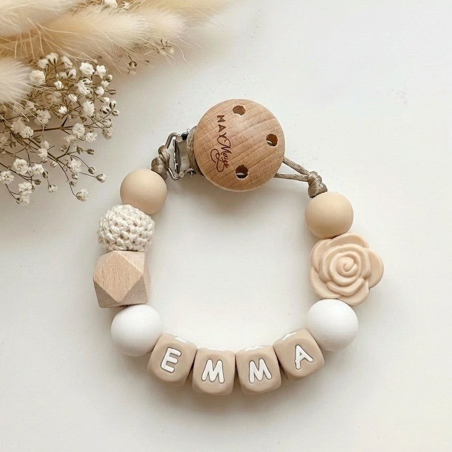 Speenkoord met naam roos naturel