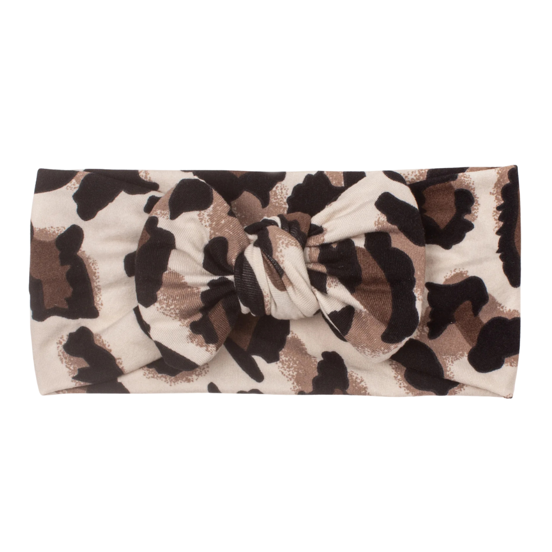 Geknoopte haarband Lilly leopard taupe 1-3 jaar