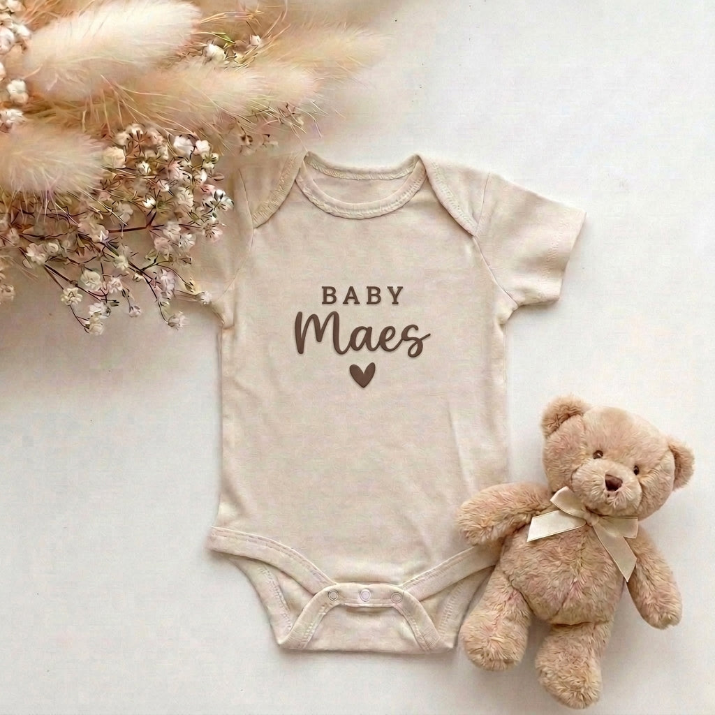 Romper met Naam Beige | Baby Naam Hartje | May Mays
