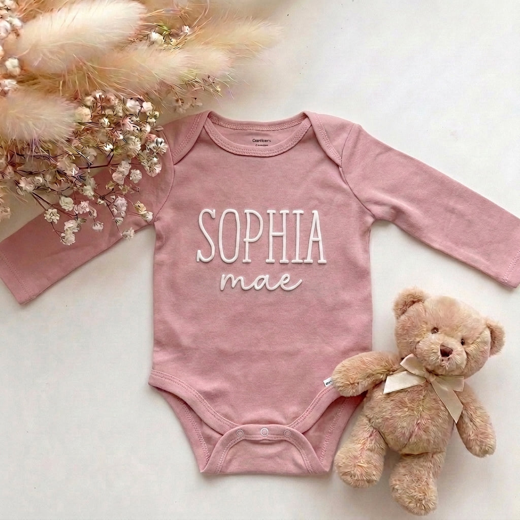 Romper met naam | Roze lange mouw