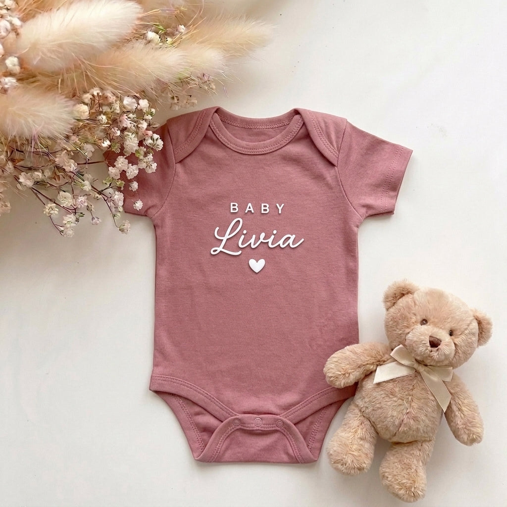 Romper met naam baby | Roze korte mouw