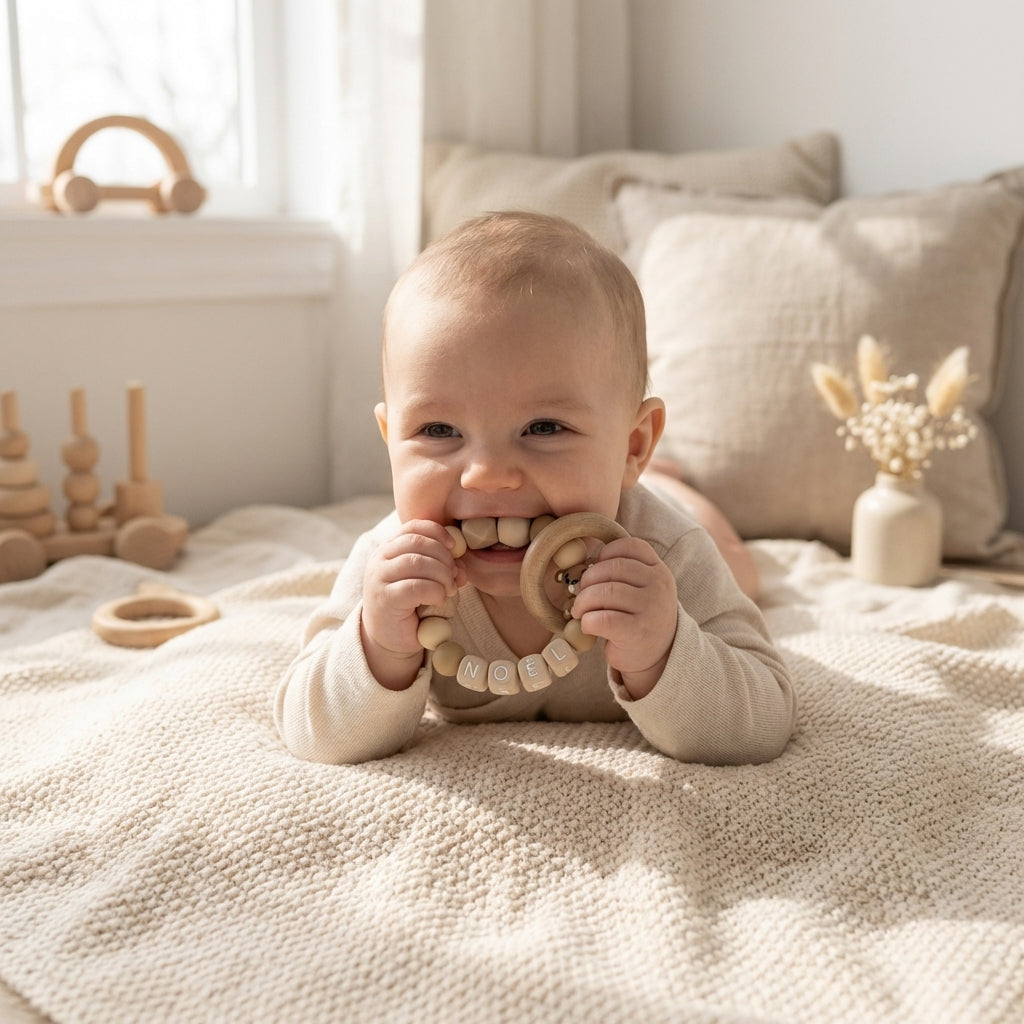 Bijtring met naam beer naturel