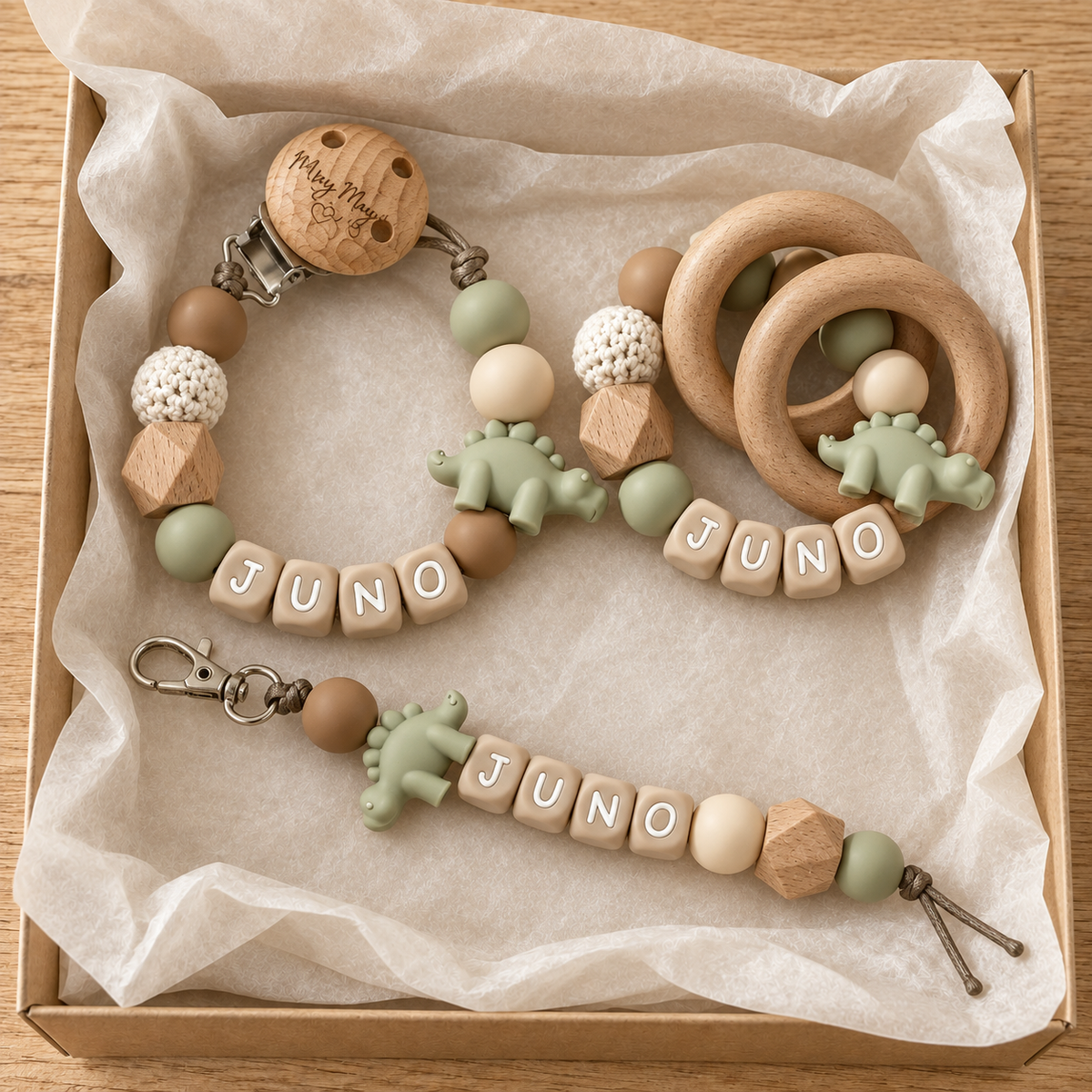 Newborn cadeauset met naam - dino groen