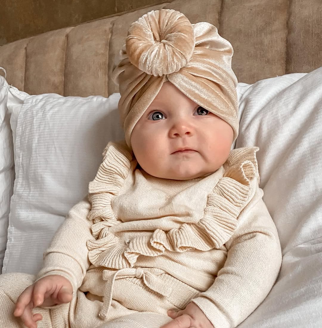 turban mutsje velvet beige