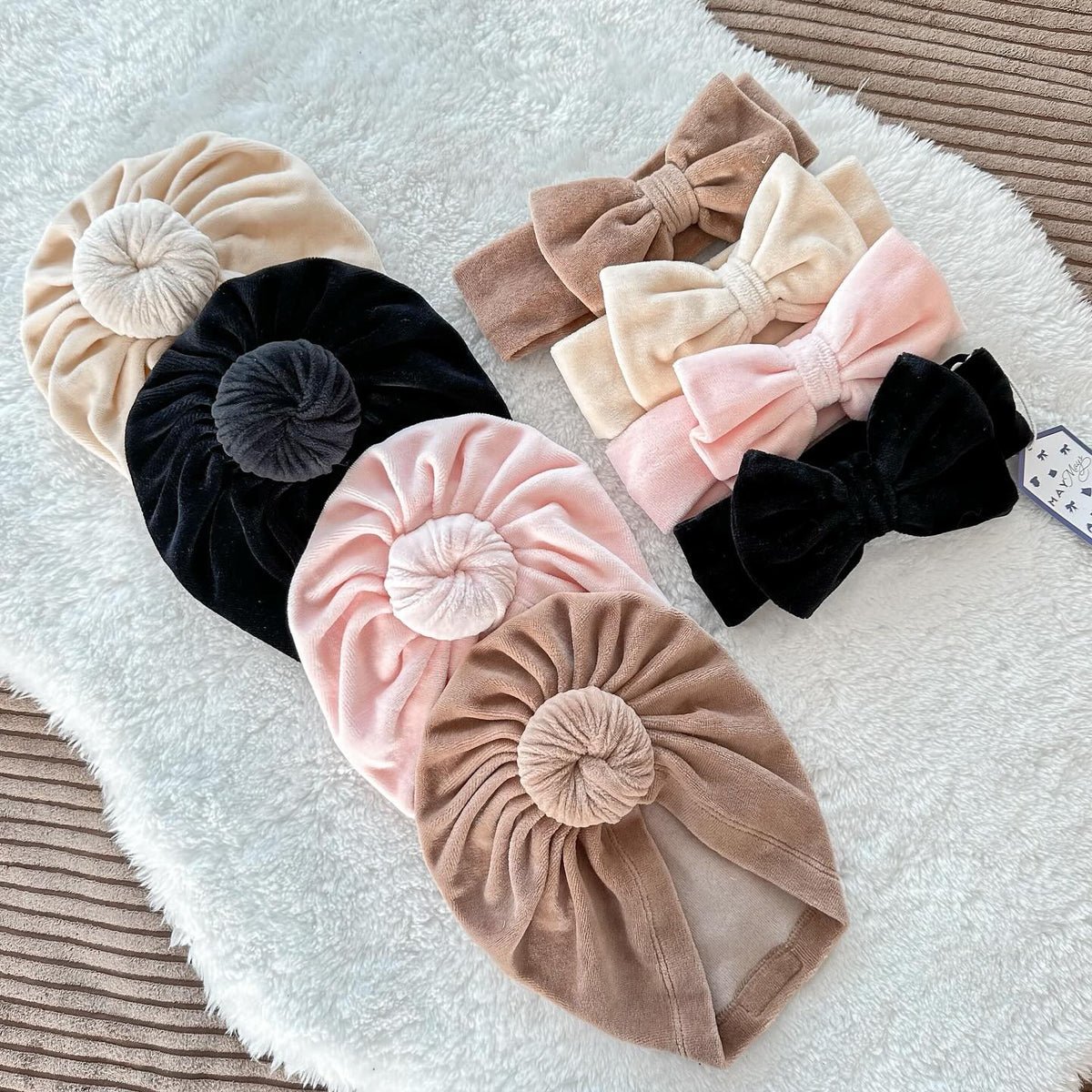 turban mutsje velvet beige