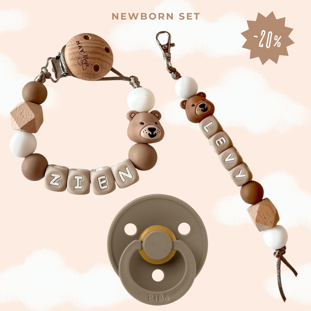 Newborn Cadeauset met Naam – Beer Bruin Wit - May Mays