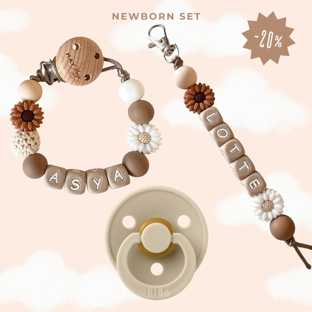 Newborn Cadeauset met Naam – Bloem Bruin Wit - May Mays