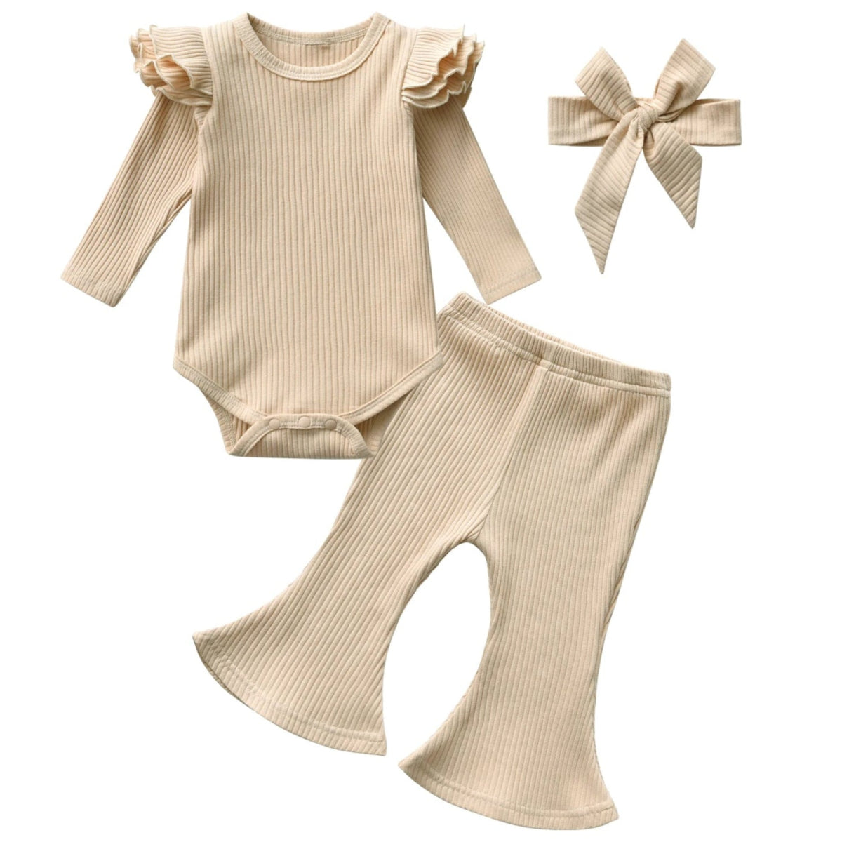 Setje rib ruffle paars Beige - May Mays