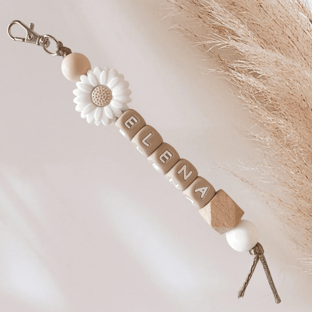 Sleutelhanger met naam bloem naturel - May Mays