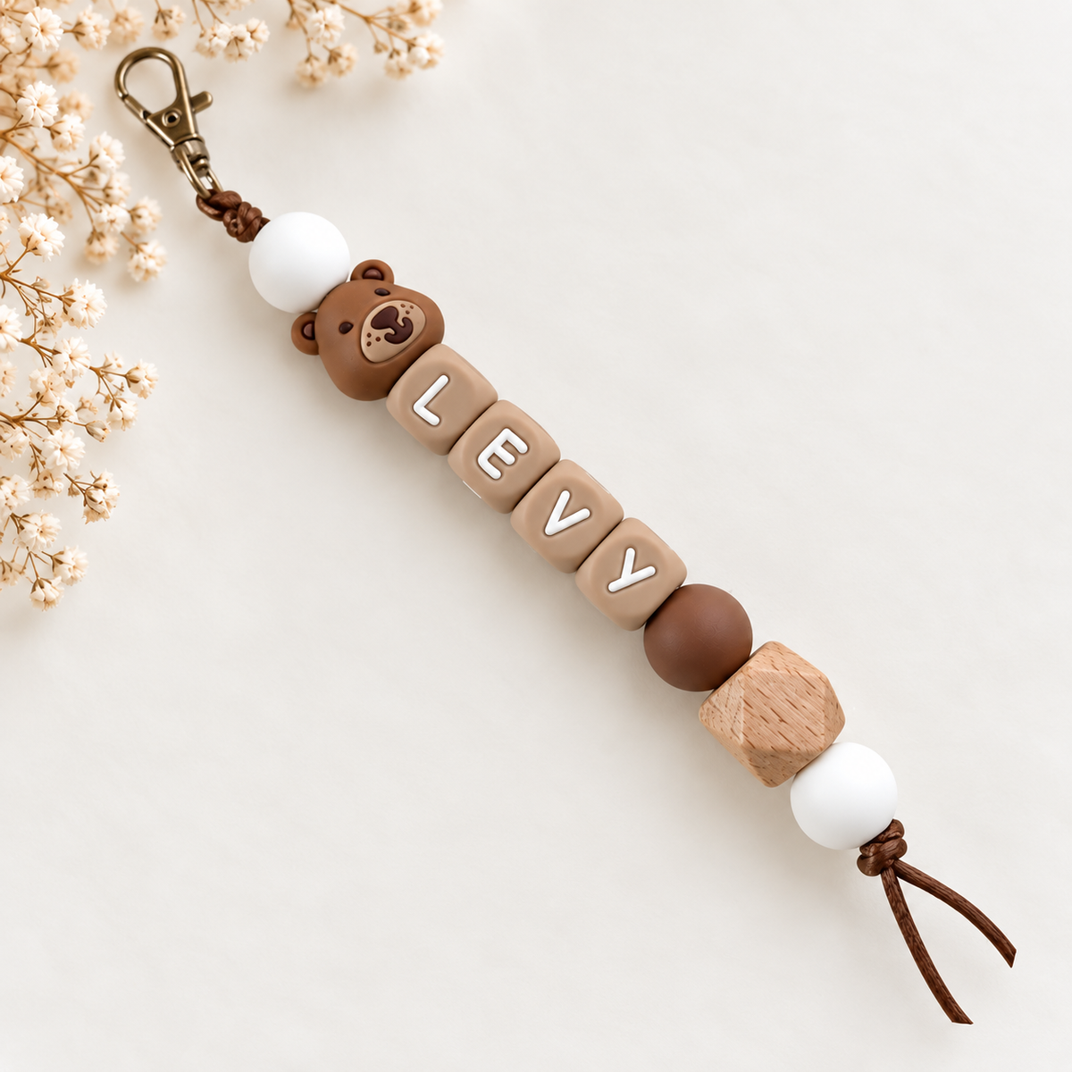 Keychain with name bear brown white