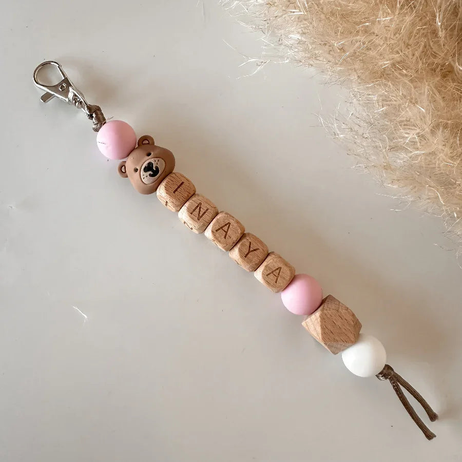 sleutelhanger met naam beer roze