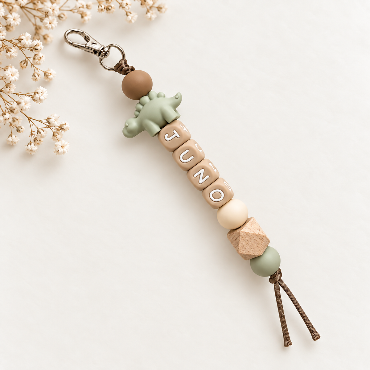 Keychain with name dino green brown