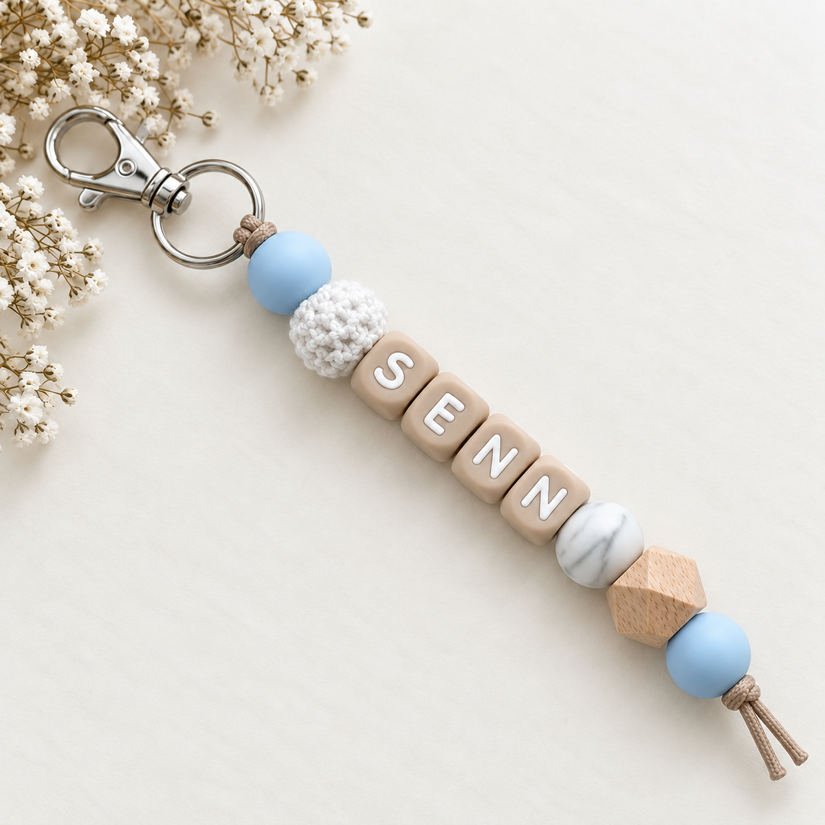 Sleutelhanger met naam marmer blauw