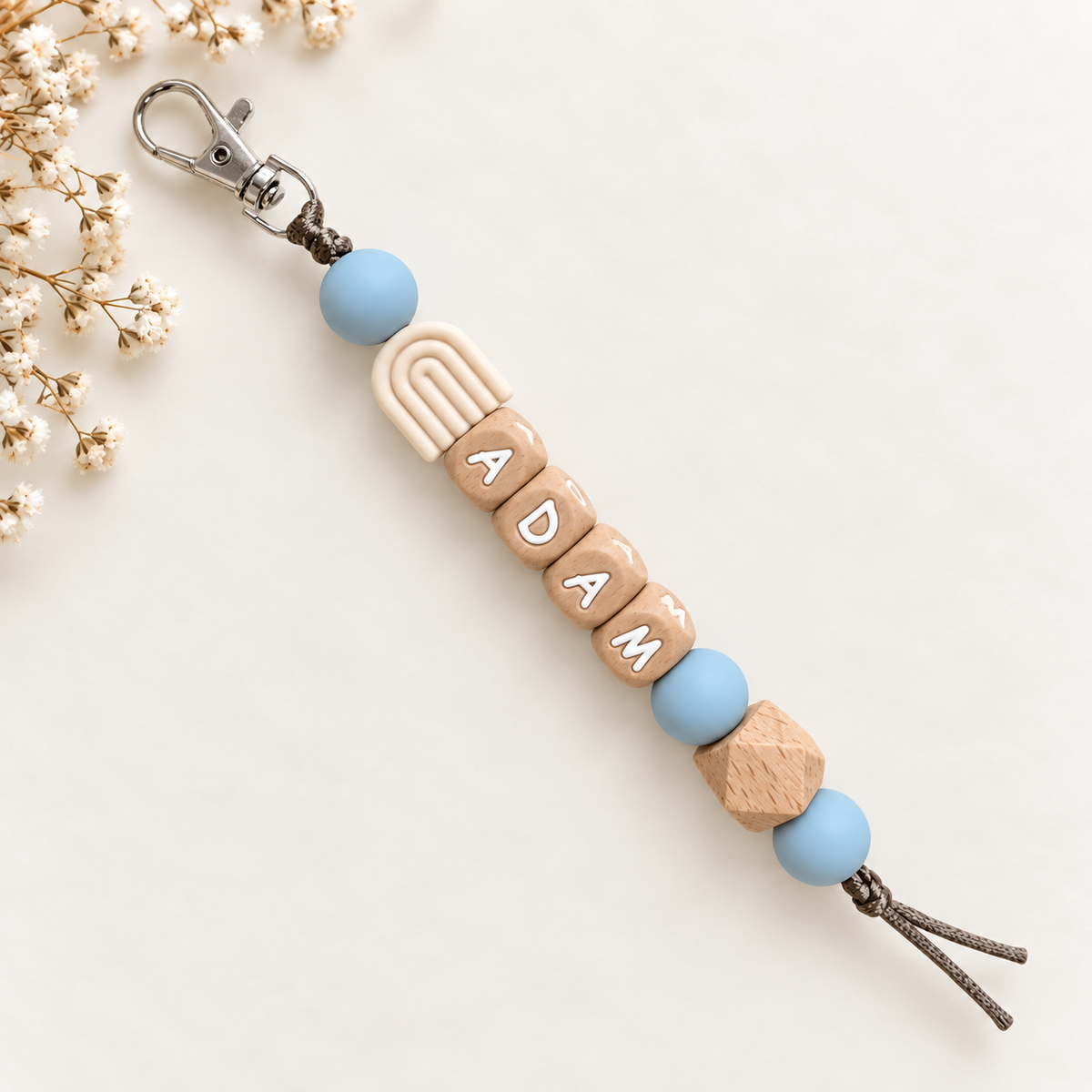 Keychain with name rainbow blue