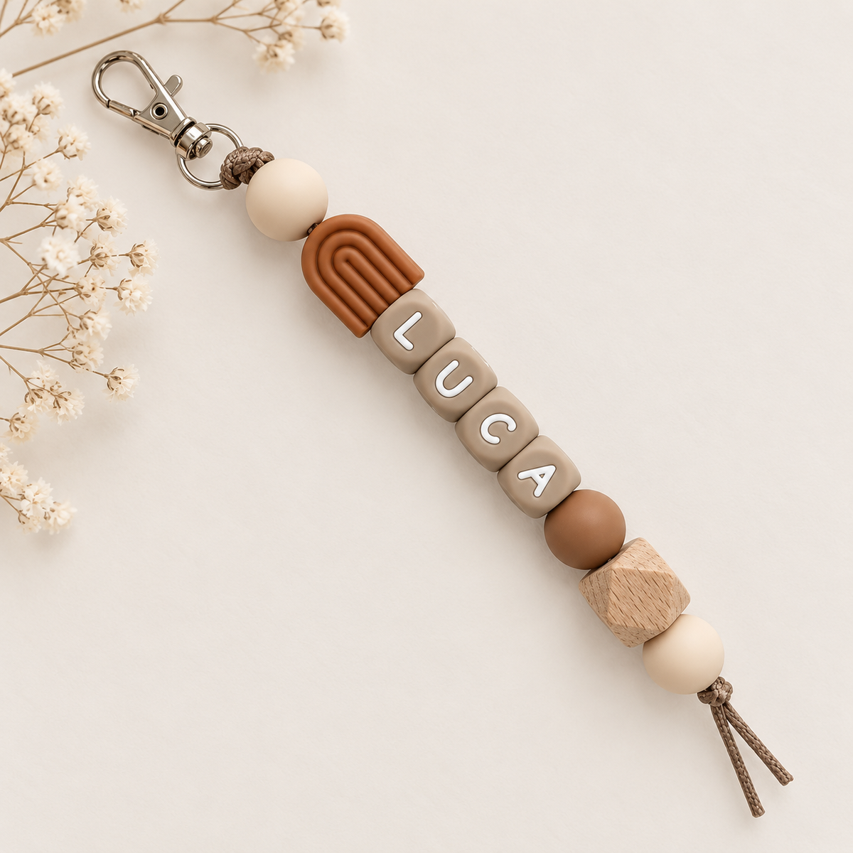 Keychain with name rainbow caramel