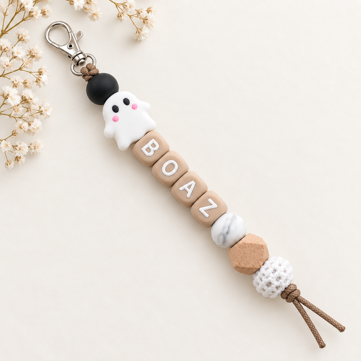 👻 Pacifier clip with name Little Ghost – Halloween edition