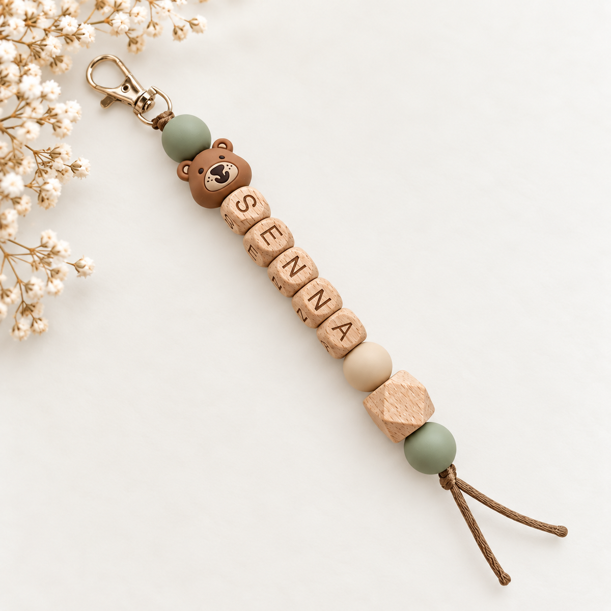 Keychain with name bear green