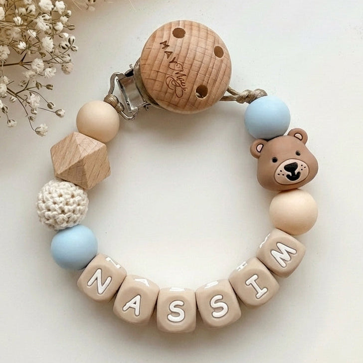 Speenkoord met naam beer blauw - May Mays