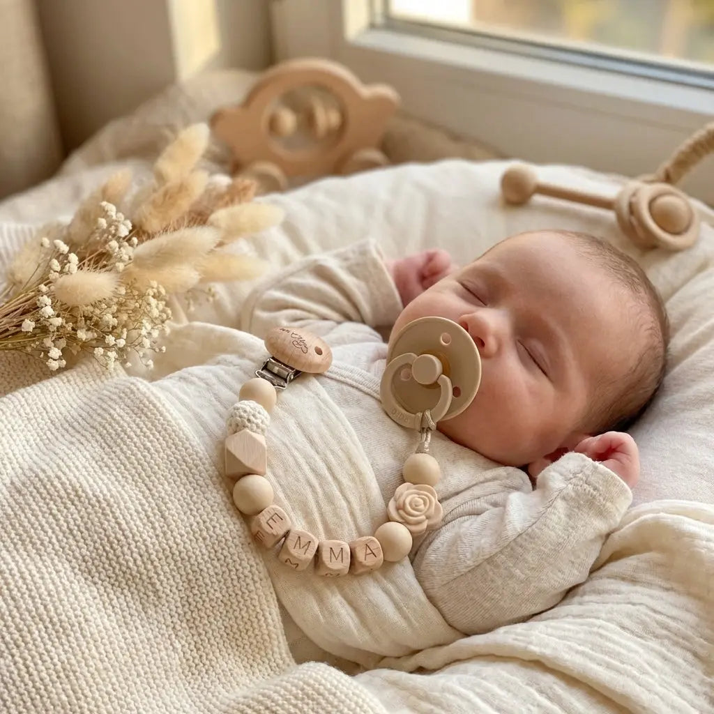 Speenkoord met naam roosje beige - May Mays