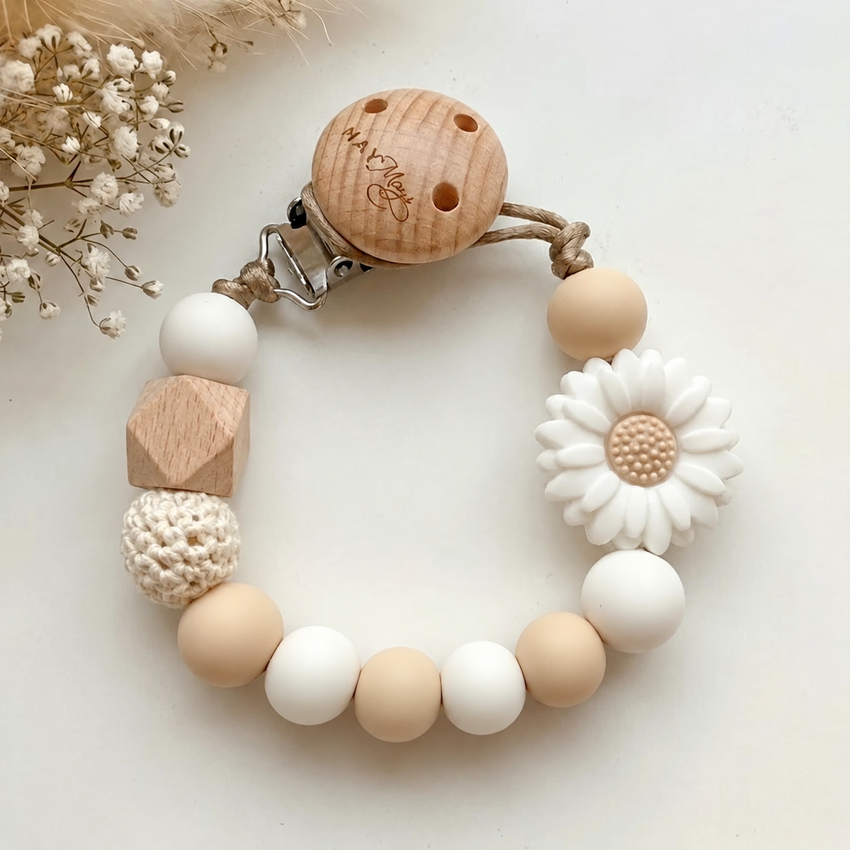 Speenkoord Bloem Wit Naturel Zonder Naam – May Mays