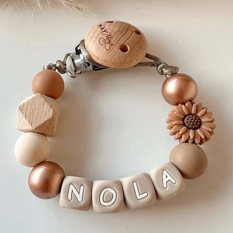 speenkoord met naam | Bloem bruin brons