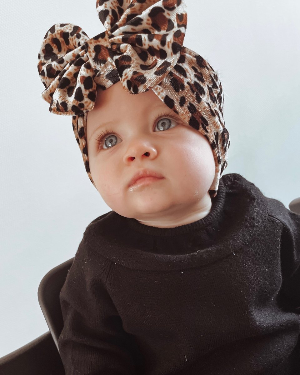 Velvet haarband grote strik leopard Olivia - May Mays