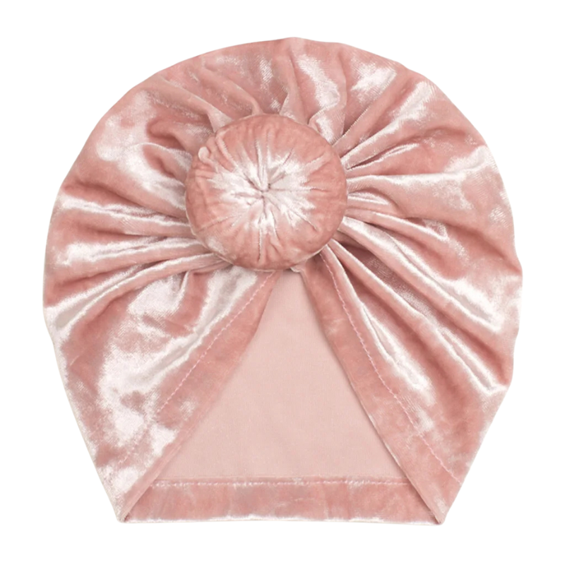 Velvet turban mutsje lichtroze Mae