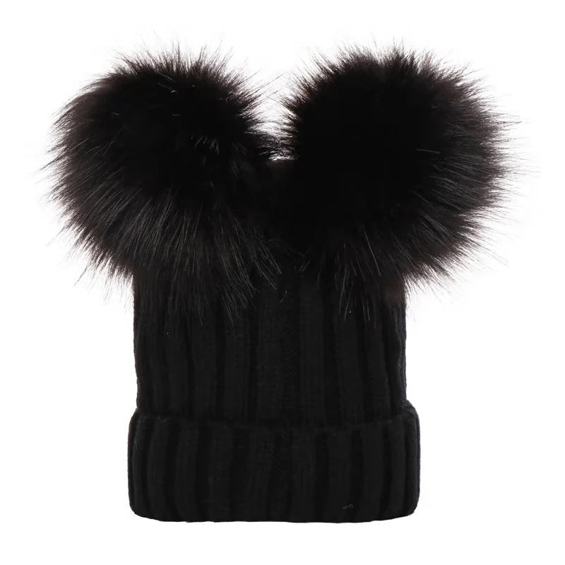 Wintermutsje beanie 2 pompoms roze Lizie - May Mays